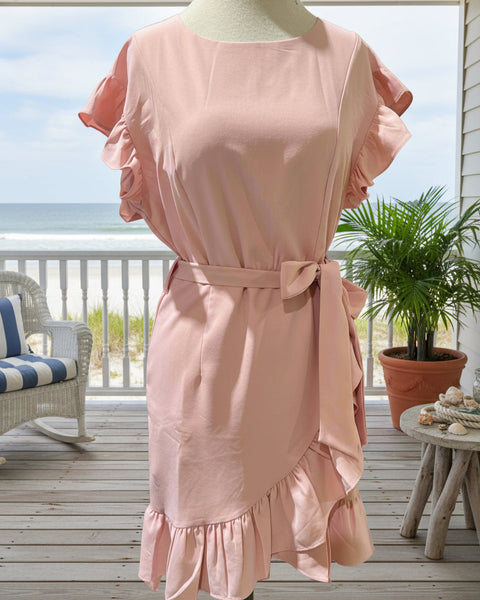 "KC" Ruffled Pink Wrap Dress: Medium