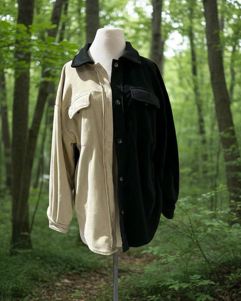 "KC" Black & Tan Colorblock Fuzzy Shacket: Small