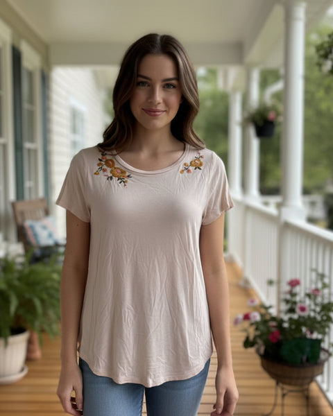 "KC" Pink with Mustard Flower Top-XS