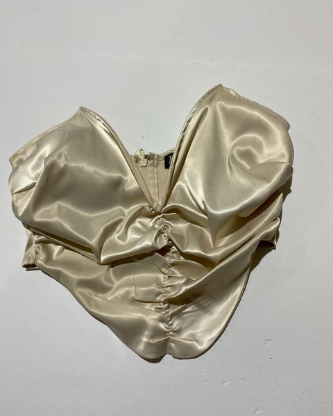 "KC" Sweetheart Ivory Satin Crop Top Size: S