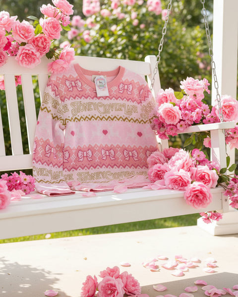 "KC" Pink Stoney Clover Bows & Hearts Sweater: Small