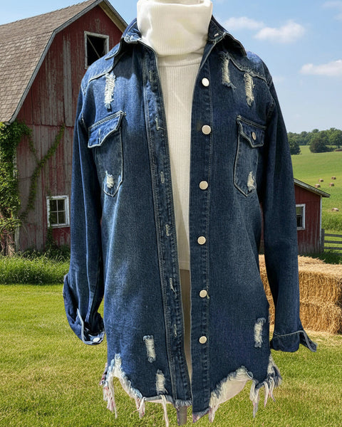 "KC" Distressed Denim Jacket: Small