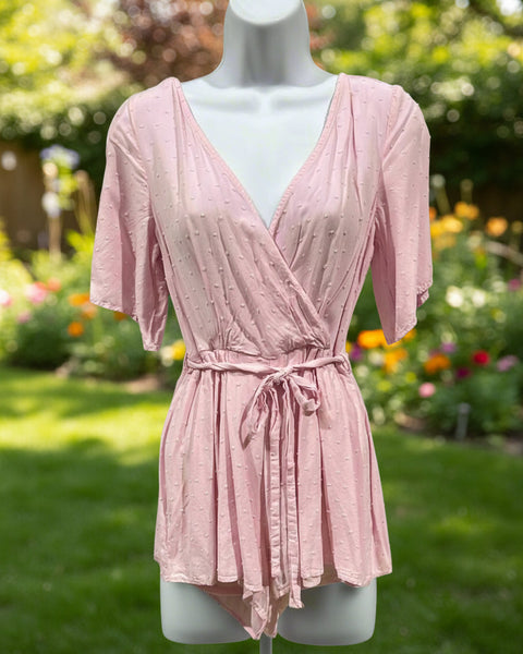 "KC" Pink Swiss Dot Romper: Small