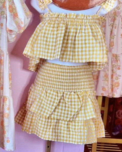 Mable Mustard Gingham Crop & Skirt Set