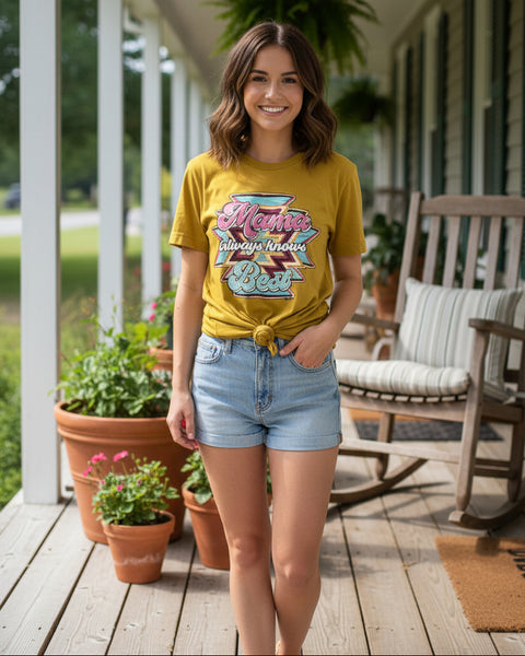 "KC" Mustard 'Mama Always Knows' Graphic Tee