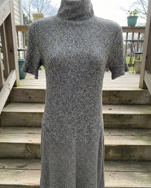 "KC" Heathered Black Ribbed Knit Midi Dress: Small