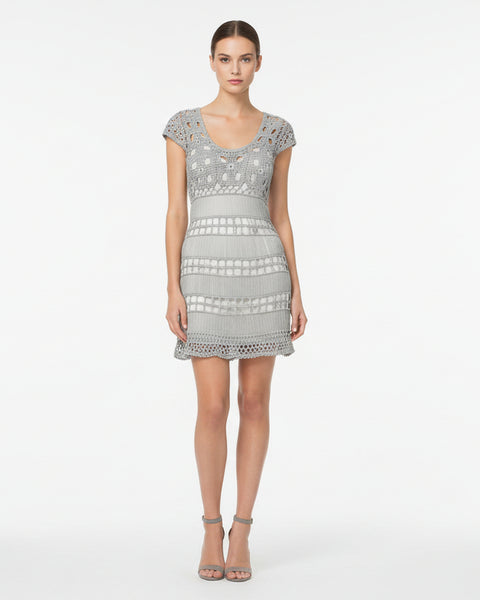 "KC" Grey Crochet Dress With Liner: Small