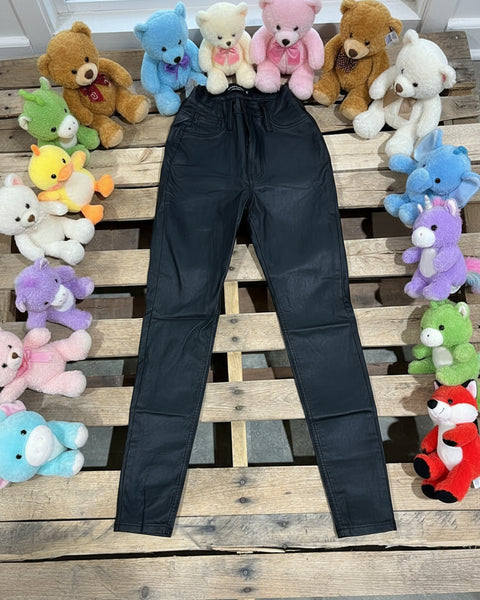 "KC" Black Faux Leather Skinny Jeans: 3