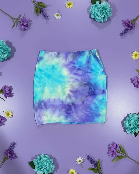 "KC" Purple & Aqua Tie Dye Skirt: Small