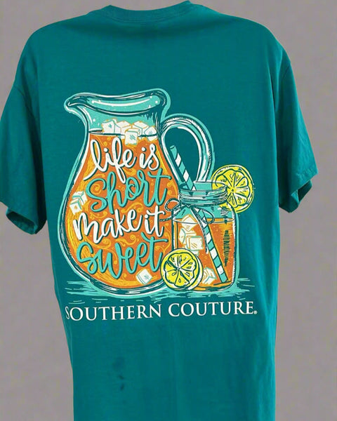 "KC" Teal Souther Couture "Life Is Short" Tee: Medium