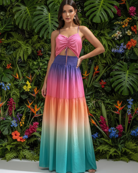 "KC" Vanessa Pink Ombre Maxi Dress: Small