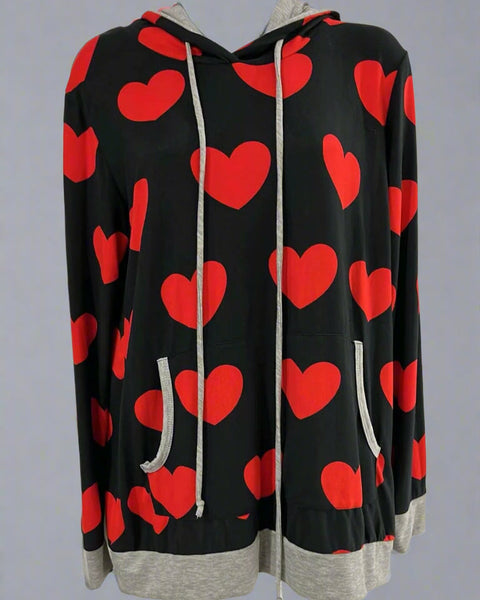 "KC" Black & Red Heart Hoodie: Small