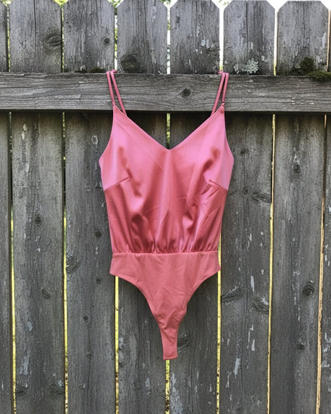 "KC" Coral Satin Bodysuit: Small