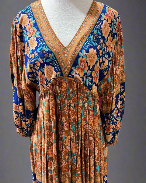 "KC" Royal Blue & Rust Boho Dress: Small