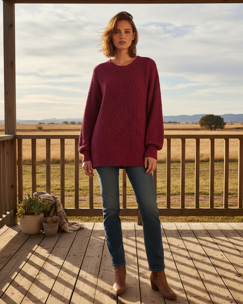 "KC" Fuchsia Popcorn Sweater: Small