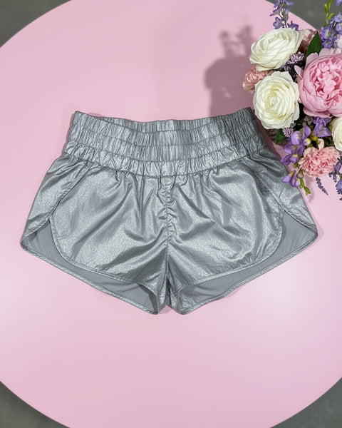 "KC" Silver High Elastic Parachute Shorts: XLarge