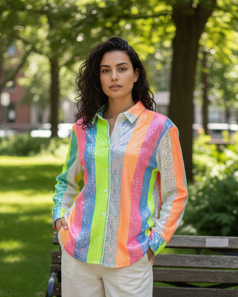 Multi Sequin Button Up Top