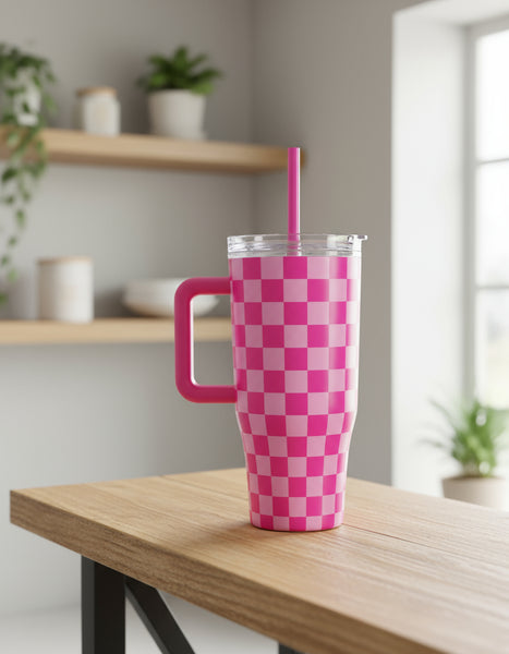 Pink Checkered 30oz Tumbler