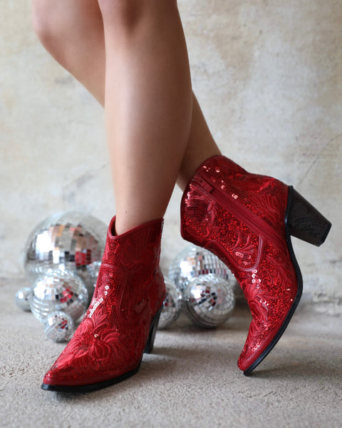 Rangler Red Sequin Booties - The Lace Cactus