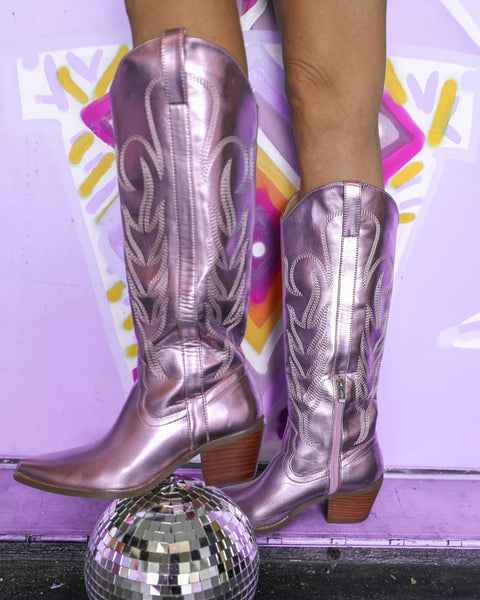 Jessie Metallic Pink Tall Boots - The Lace Cactus