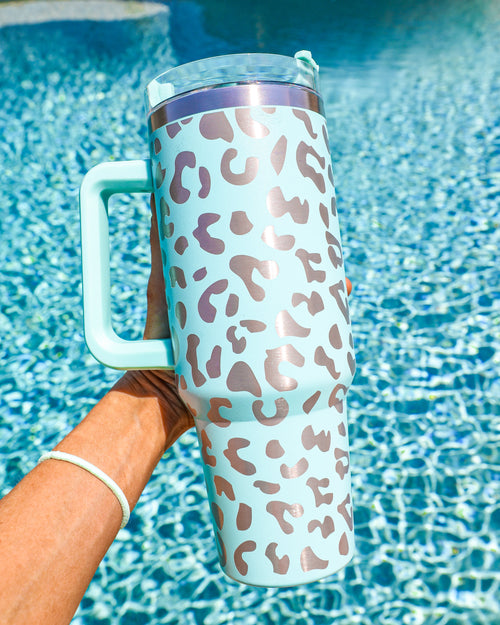 Turquoise Leopard Tall Tumbler - The Lace Cactus