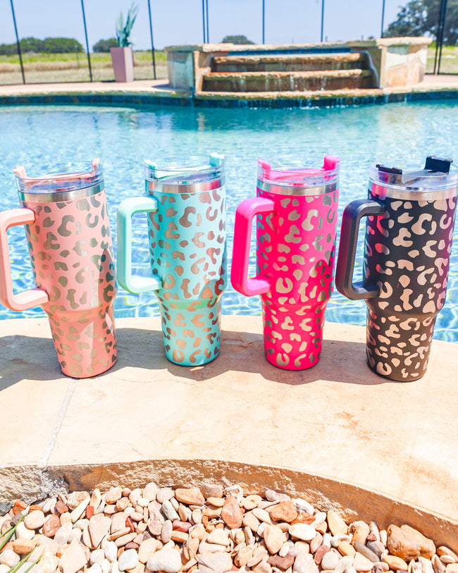Turquoise Leopard Tall Tumbler - The Lace Cactus