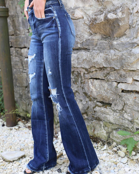*PETITE* The Lost Cause Flare Jeans in Medium Wash - The Lace Cactus