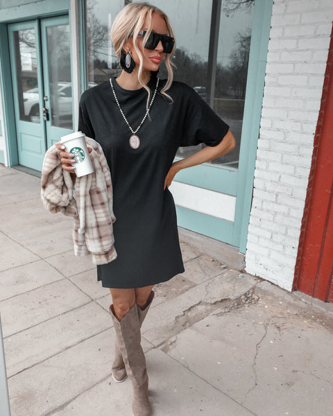 Simply You Slouchy Black Dress - The Lace Cactus