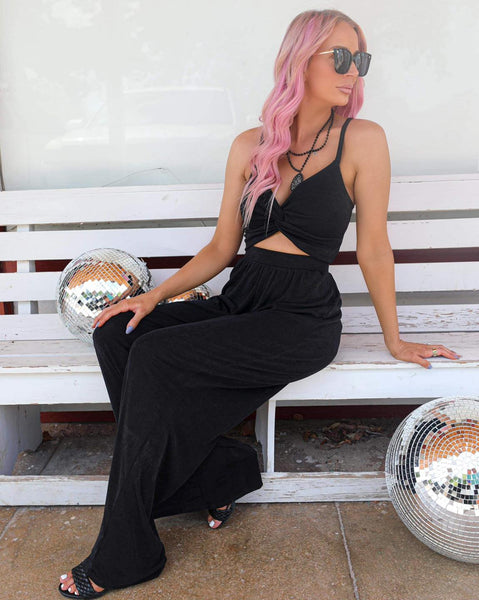 Brielle Black Slinky Pant Set - The Lace Cactus
