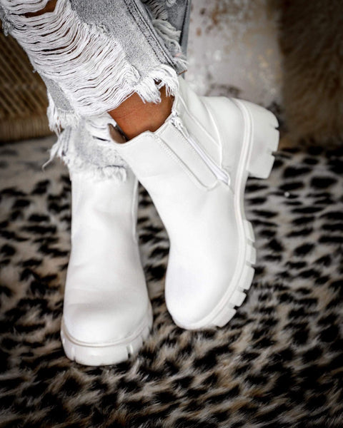 Zoe Off-White Combat Booties - The Lace Cactus