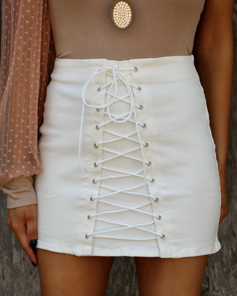 Winter White Lace Up Skirt - The Lace Cactus