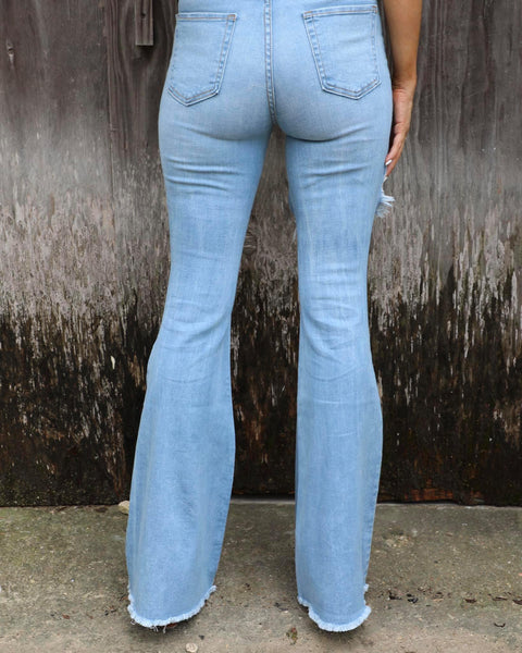 The Lyric Light Blue Ripped Flare Jeans