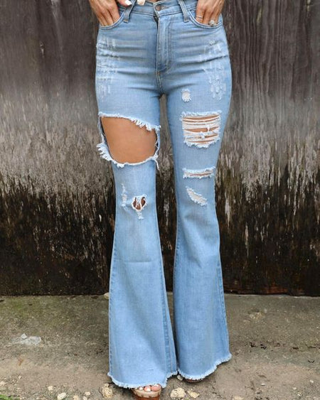 Light Silouette Distressed Mom Jeans