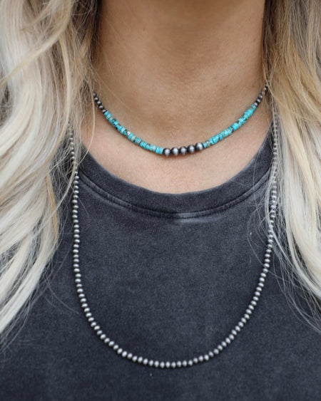 Gray Gunmetal Turquoise Dot  Necklace