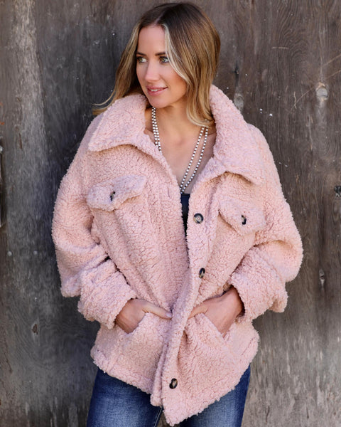 Blush Fluffy Sherpa Jacket - The Lace Cactus