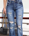 Madonna Mid-Rise Flare Distressed Patch Jeans - The Lace Cactus