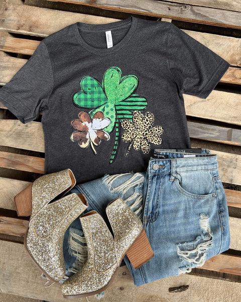 Charcoal 3 Leaf Clover Graphic Tee - The Lace Cactus