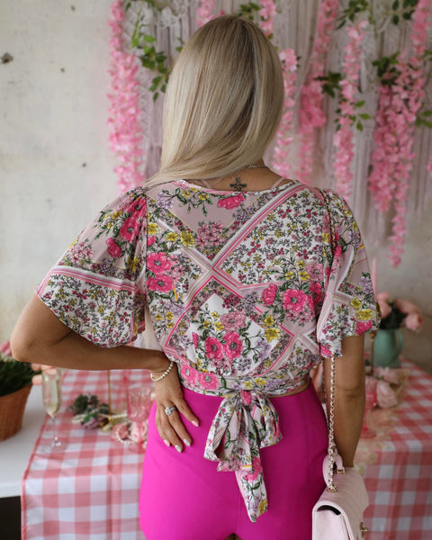 Quinn Floral Wrap Top with Flutter Sleeves - The Lace Cactus