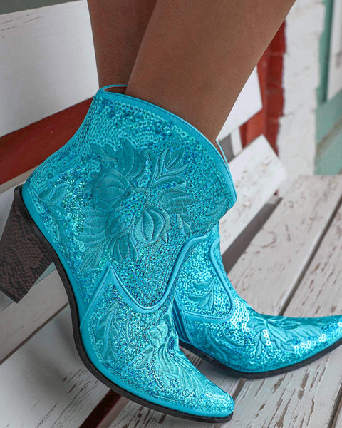 Turquoise Sequin Booties - The Lace Cactus