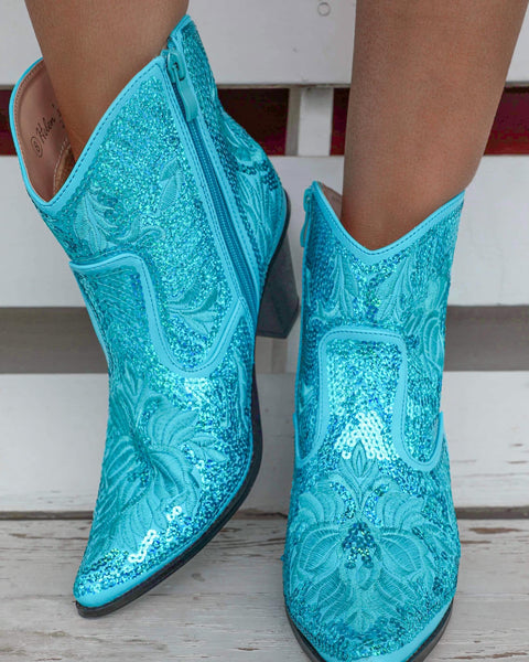 Turquoise Sequin Booties - The Lace Cactus