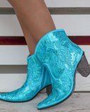 Turquoise Sequin Booties - The Lace Cactus