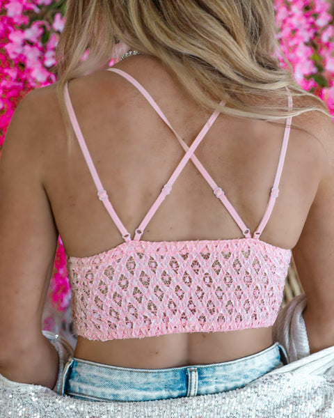 Light Blush Padded Crochet Lace Longline Bralette - The Lace Cactus