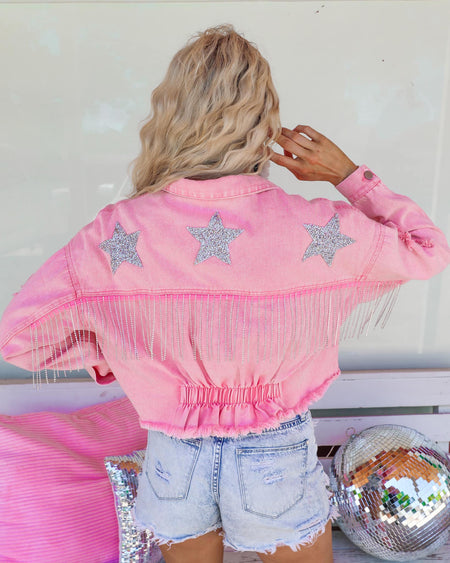 Bubblegum Pink Rhinestone Sleeve Blazer