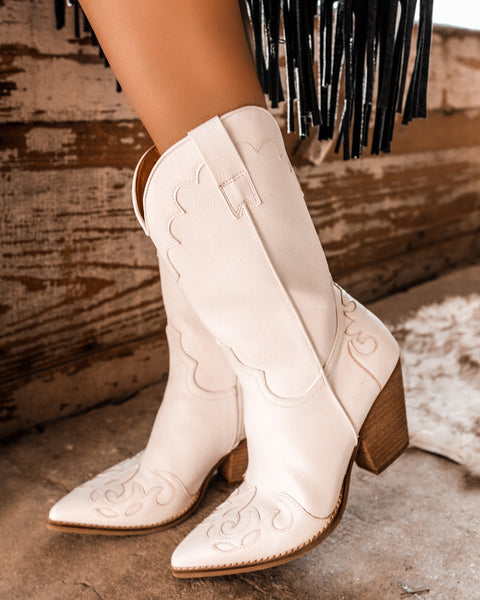 McKenna White Boots - The Lace Cactus