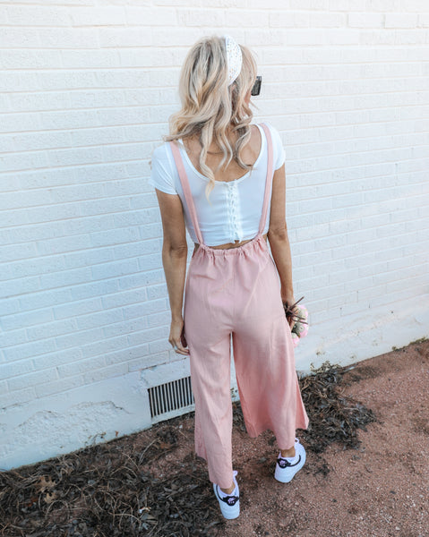 Chelsea Peach Linen Jumpsuit - The Lace Cactus