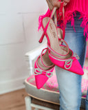 Divine Pink Rhinestone Bow Heels - The Lace Cactus