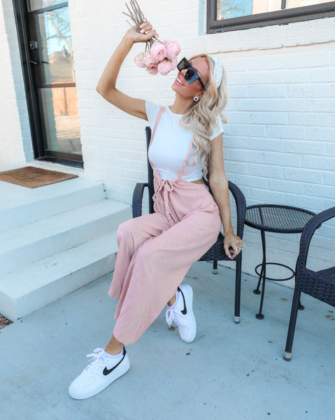 Chelsea Peach Linen Jumpsuit - The Lace Cactus