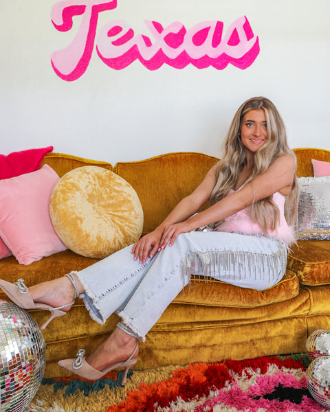 Lennon Light Wash Cropped Rhinestone Jeans - The Lace Cactus