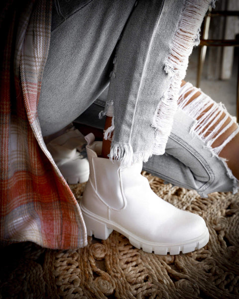 Zoe Off-White Combat Booties - The Lace Cactus