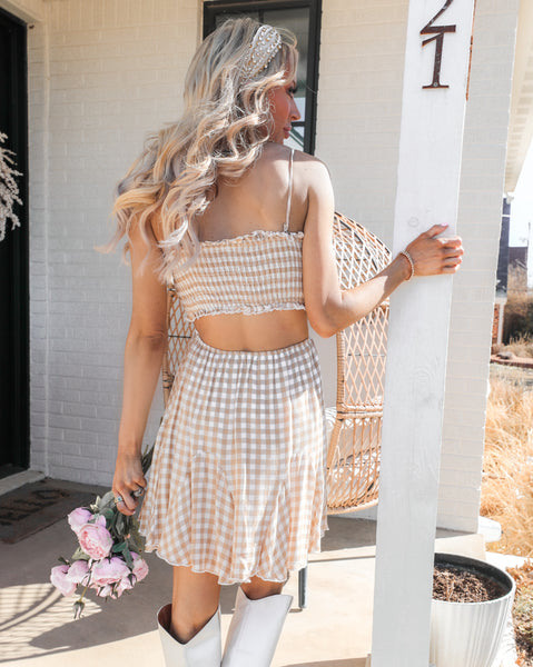 Tillie Taupe Gingham Dress - The Lace Cactus